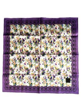 Anna Sui Floral Cotton Scarf NWT Purple Lace Border 19” Square